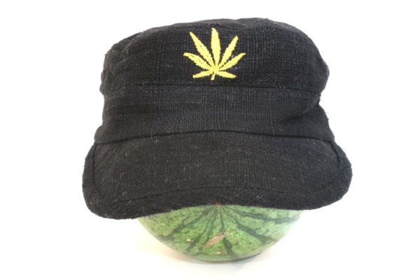 Cap Hemp Black Cannabis Leaf Gold หมวกแก๊ปใยกัญชาสีดำ