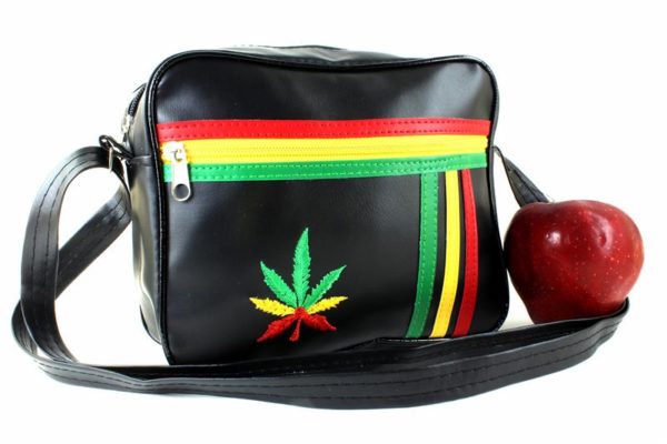 Bag Vinyl Black Style Lacoste Travel กระเป๋า Rasta Colors Cannabis Leaf Fake Lea
