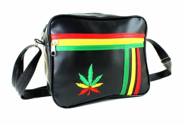 Bag Vinyl Black Style Lacoste Travel กระเป๋า Rasta Colors Cannabis Leaf Fake Lea