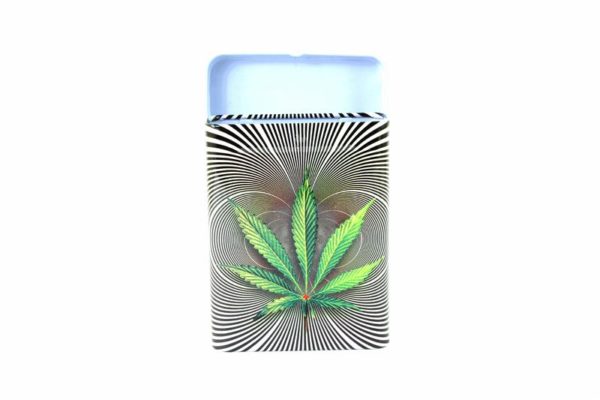 กล่องบุหรี่พร้อมส่ง Metallic Cigarette Box Cannabis Leaf Psycho Background Rasta