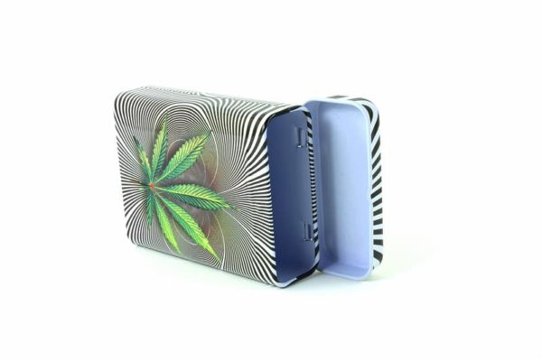 กล่องบุหรี่ใบกัญชา Metallic Cigarette Box Cannabis Leaf Psycho Background Rasta