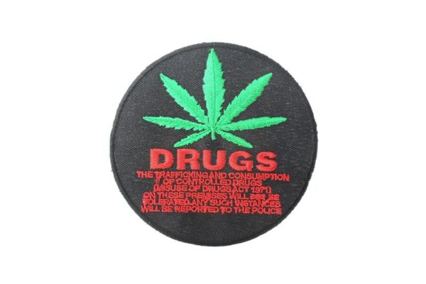 Patch Black Circle Drug Prohibition อาร์มติดเสื้อสุดเท่ห์ ปักลายใบกัญชาสีเขียว