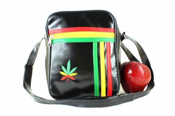 Bag Vinyl Shoulder Black Style Lacoste Sport กระเป๋าสะพายหนังสีดำ Cannabis Leaf