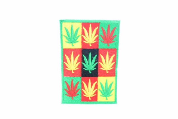 Patch Cannabis Leaves Green Yellow Red Squares อาร์มติดเสื้อปักลาย ใบกัญชา สีสัน