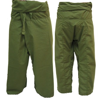 Trousers Thai Fisherman Pants Green Army กางเกงชาวเลสไตล์ราสต้า-เรกเก้ สีเขียวทห