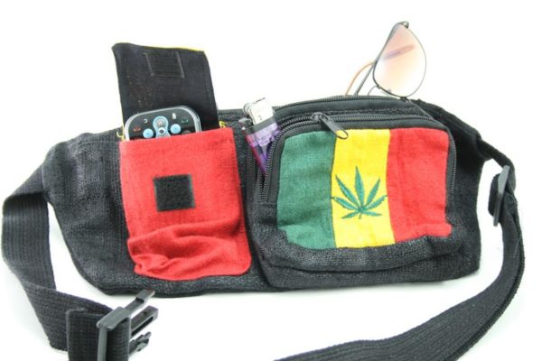 Bag Waist Hemp Pockets Marijuana Rasta Colors กระเป๋าราสต้าใยกัญชา﻿แบบคาดเอว ปัก