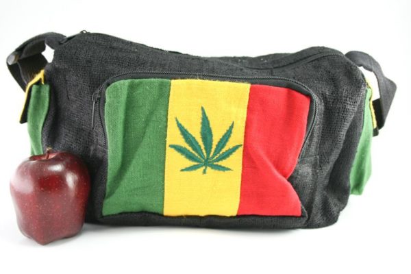 Bag Hemp Big Size Shoulder Cannabis Leaf กระเป๋าสะพายราสต้าใยกัญชา ปักลาย GANJA
