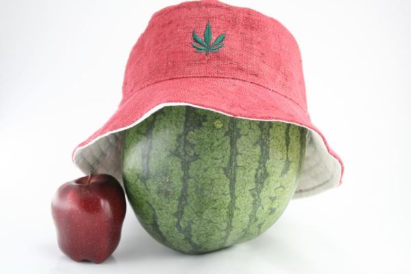 Bucket Hat Pink Cannabis Leaf หมวกทรงบ็อบผลิตจากใยกัญชา RASTA HEMP BOB HAT สีชมพ