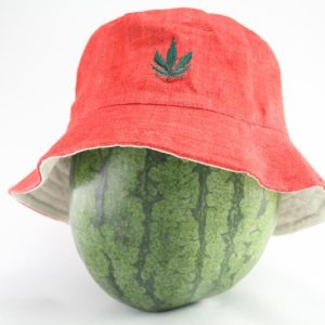 Bucket Hat Red Cannabis Leaf หมวกทรงบ็อบผลิตจากใยกัญชา RASTA HEMP BOB HAT สีแดง