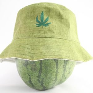 Bucket Hat Green Kaki Cannabis Leaf หมวกทรงบ็อบผลิตจากใยกัญชา RASTA HEMP BOB HAT