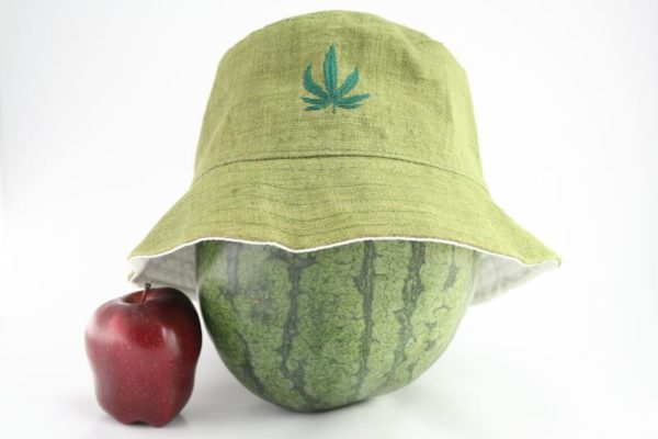 Bucket Hat Green Kaki Cannabis Leaf หมวกทรงบ็อบผลิตจากใยกัญชา RASTA HEMP BOB HAT