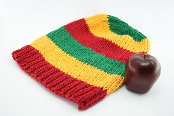 Beanie Long Large Stripes Green Yellow Red หมวกถัก Cotton 100%﻿ ราสต้า-เรกเก้แบบ