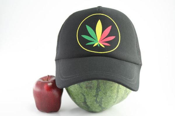 Cap Black Color Green Yellow Red Cannabis Leaf หมวกแก๊ปราสต้าสีดำ ลายใบกัญชา 3 ส