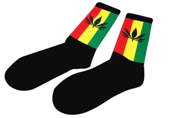 Long Socks Black Marijuana Leaf Green Yellow Red Stripes