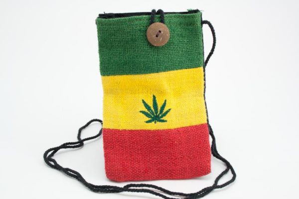 Bag Passport Hemp Marijuana Button กระเป๋าราสต้าใยกัญชาลายขวาง ปักลาย MARIJUANA