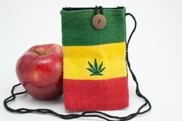 Bag Passport Hemp Marijuana Button กระเป๋าราสต้าใยกัญชาลายขวาง ปักลาย MARIJUANA