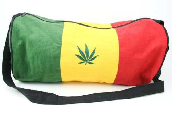 Bag Hemp Tube Biggest Size Cannabis Leaf กระเป๋าสะพายราสต้าใยกัญชา ปักลายใบกัญชา