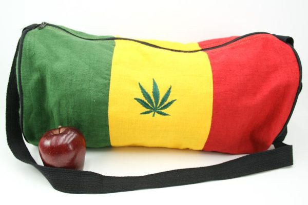 Bag Hemp Tube Biggest Size Cannabis Leaf กระเป๋าสะพายราสต้าใยกัญชา ปักลายใบกัญชา