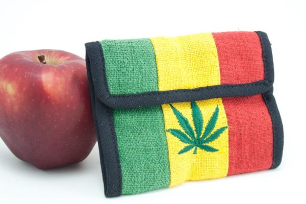 Wallet Hemp Cannabis Leaf Velcro Zip กระเป๋าสตางค์ราสต้าใยกัญชา ปักลาย MARIJUANA