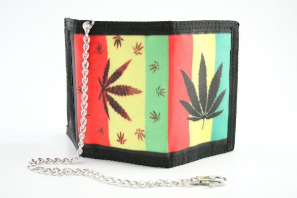 Wallet Fabric Chain Black Marijuana Leaf กระเป๋าสตางค์ CANNABIS LEAF ขนาด 4x5 นิ