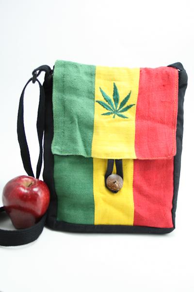 Bag Hemp Flat Shoulder Cannabis Button กระเป๋าราสต้าใยกัญชา ปักลาย MARIJUANA LEA