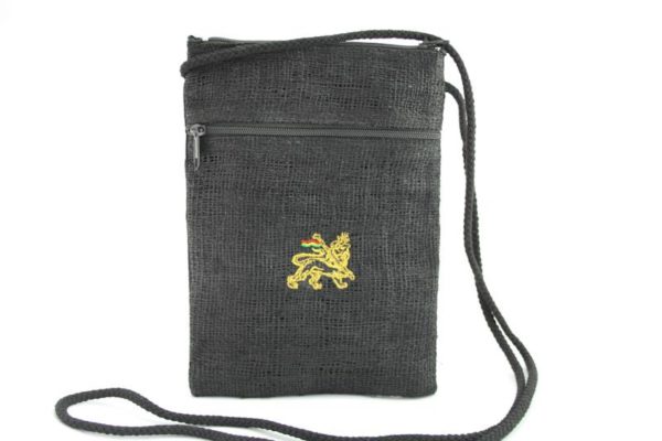 Bag Passport Black Hemp Lion of Judah Zip กระเป๋าราสต้าใยกัญชา﻿﻿แบบคล้องคอ﻿สีดำ