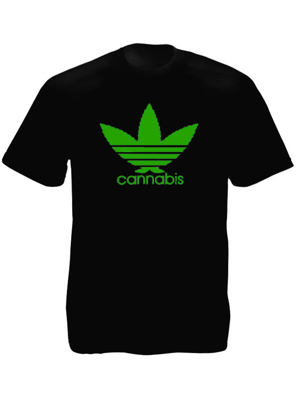 Adidas Cannabis Logo Black Tee-Shirt เสื้อยืดสีดำสกรีนลายโลโก้ Adidas ใบกัญชาสีเ