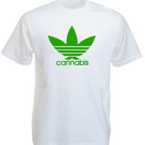 Adidas Cannabis Logo White Tee-Shirt เสื้อยืดสีขาวลายโลโก้ Adidas ใบกัญชาสีเขียว