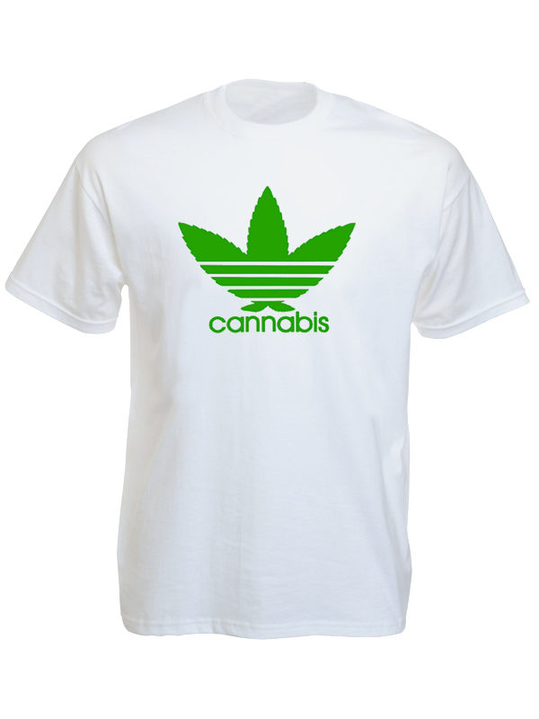 Adidas Cannabis Logo White Tee-Shirt เสื้อยืดสีขาวลายโลโก้ Adidas ใบกัญชาสีเขียว