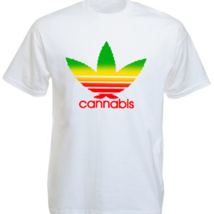 เสื้อยืดสีขาว Adidas Logo พร้อมพิมพ์คำว่า CANNABIS