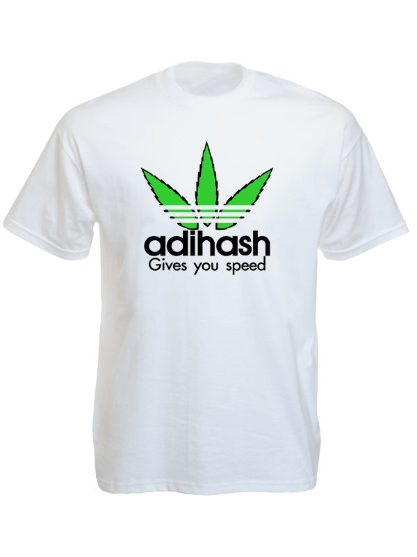 Adihash Gives you Speed White Tee-Shirt เสื้อสีขาวสุดเท่ห์สกรีนลายใบกัญชา Adihas