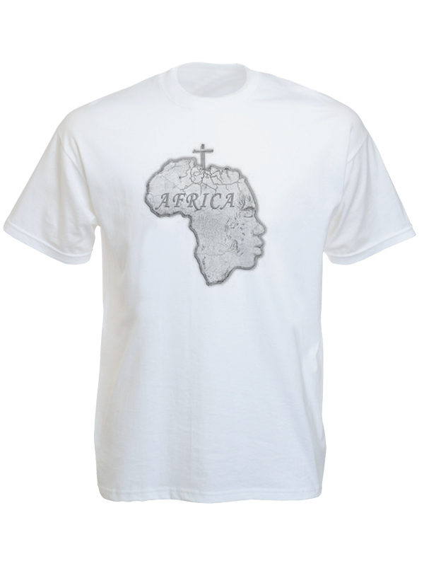 เสื้อยืดสีขาวลายแผนที่ทวีป Africa และลาย Human Head