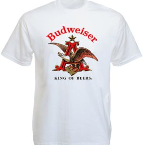 Budweiser Beer Logo White Tee-Shirt เสื้อยืดคอกลมสีขาวสกรีนลายโลโก้เบียร์ Budwei