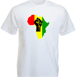 Black Power Fist Pan African Colors White Tee-Shirt เสื้อยืดคอกลมสีขาวสกรีนลายกำ