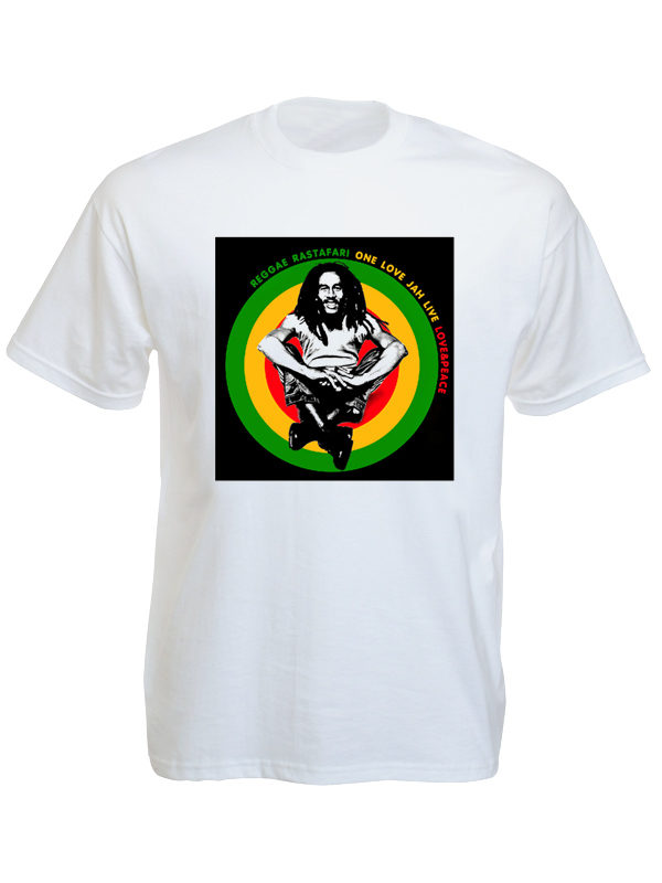 One Love and Peace Jah Live Bob Marley White Tee-Shirt เสื้อยืดคอกลมสีขาวสกรีนลา