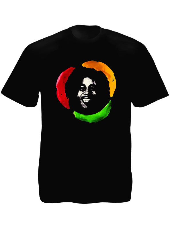 Happy Bob Marley Black Tee-Shirt เสื้อยืดสีดำสกรีนรูป Bob Marley ยิ้มมีความสุข