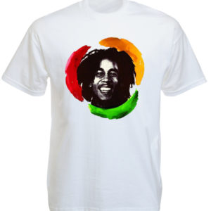 Happy Bob Marley White Tee-Shirt เสื้อยืดคอกลมสีขาวสกรีนรูปหน้า Bob Marley