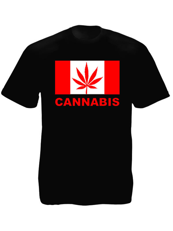 เสื้อยืดสีดำลางธงชาติ Canada แต่พิมพ์คำว่า Cannabis แทน