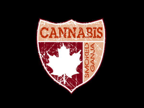Arms of Canada Cannabis Maple Leaf Black Tee-Shirt เสื้อยืดคอกลมสีดำลายรูปธงแคนา