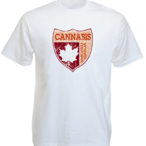 Arms of Canada Cannabis Maple Leaf White Tee-Shirt เสื้อยืดคอกลมสีขาวลายรูปธงแคน