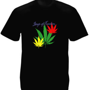 Songs of Freedom Black T-shirt Short Sleeves Marijuana Leaves เสื้อยืดสีดำลายใบก