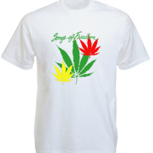 Songs of Freedom Green Yellow Red Cannabis Leaves White T-shirt Short Sleeves เส