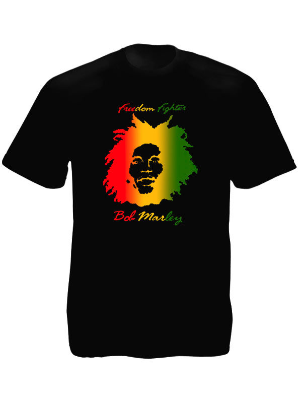 Bob Marley Freedom Fighter Black Tee-Shirt เสื้อยืดสีดำลายใบหน้า Bob Marley Free