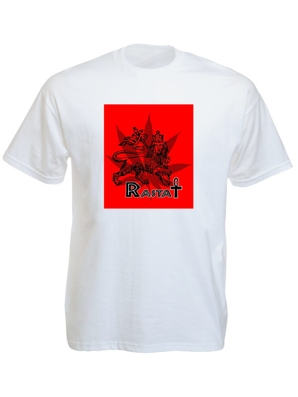 Rasta Ankh Lion Cannabis White Tee-Shirt เสื้อยืดสีขาวสกรีนลายสิงโตสีแดง Rasta A
