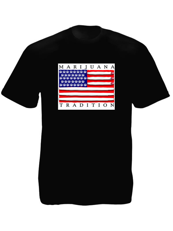 Marijuana Tradition USA Flag Black Tee-Shirt เสื้อยืดสีดำสกรีนลายธงสหรัฐอเมริกา