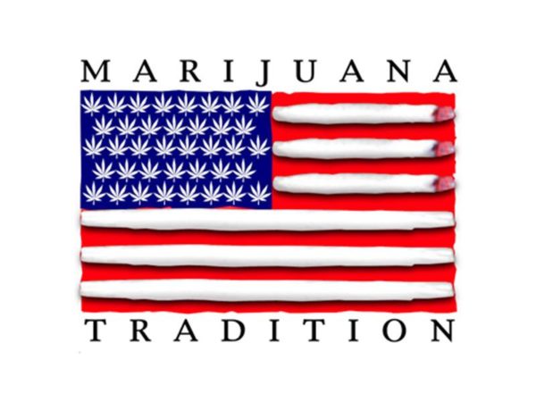 Marijuana Tradition USA Flag White Tee-Shirt เสื้อยืดสีขาวสกรีนลายธงสหรัฐอเมริกา