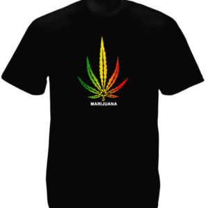Marijuana Rasta Colors Big Cannabis Leaf Black Tee-Shirt เสื้อยืดคอกลมสีดำสกรีนล