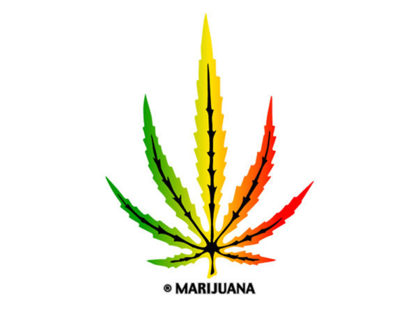 Marijuana Rasta Colors Big Cannabis Leaf White Tee-Shirt เสื้อยืดคอกลมสีขาวสกรีน