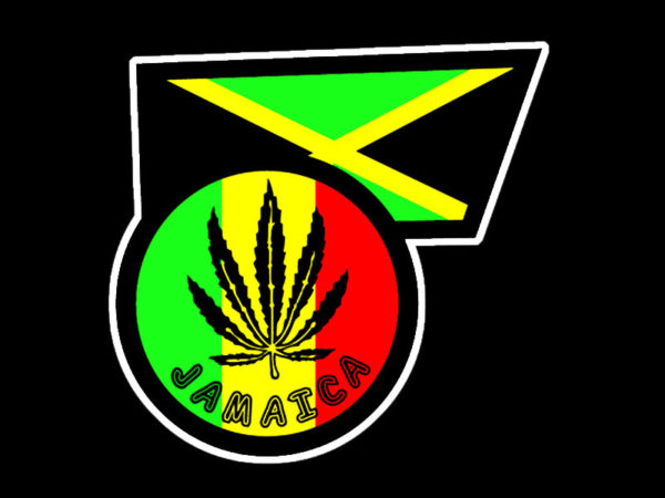Ganja Leaf Jamaica Flag Black Tee-Shirt เสื้อยืดสีดำลายรูปธงจาไมก้า และโลโก้ใบกั
