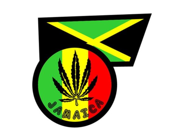 Ganja Leaf Jamaica Flag White Tee-Shirt เสื้อยืดคอกลมสีขาวลายรูปธงจาไมก้า และโลโ